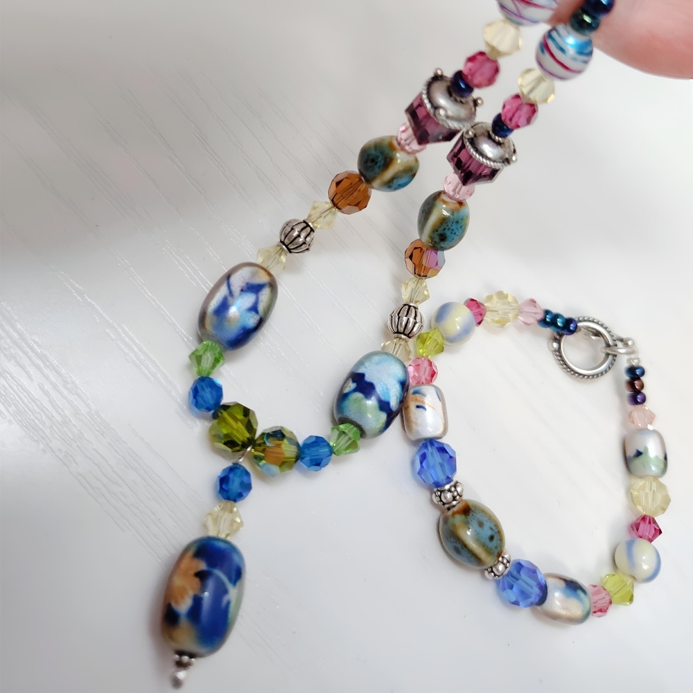 Vintage Sterling Silver Czech Murano Crystal Glass bead Necklace Bracelet Set - Picture 13 of 14